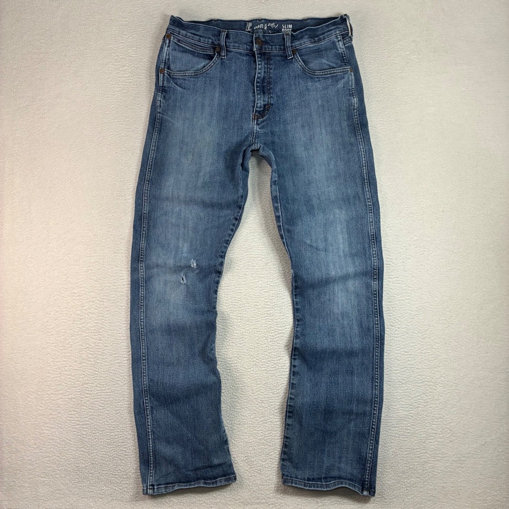 Wrangler Retro Slim Bootcut Jeans Men 34x34 Blue Faded Distressed Western Cowboy